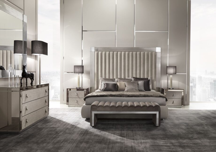 Envy bedside table | DV home. Exquisite Art Deco bedside table with mirrored, lacquered, or leather finishes, Blumotion drawers, and optional marble top.
