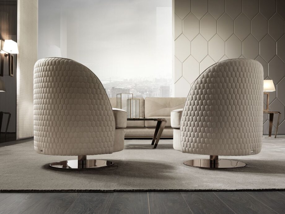 Charlotte armchair | DV home. Elegant swivel armchair with luxurious upholstery, perfect for comfort and style in any interior, handcrafted in Italy.
