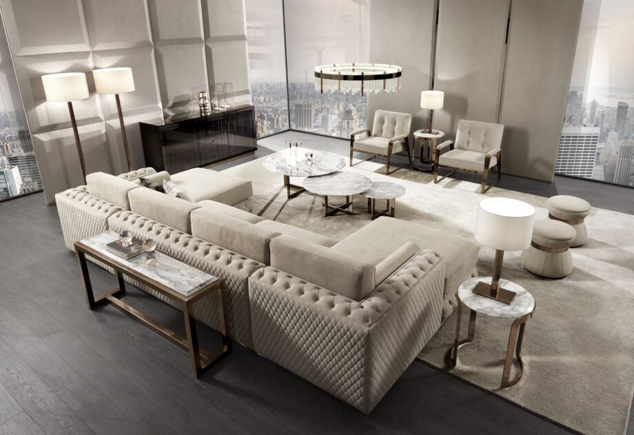 Windsor table lamp | DV home. Elegant table lamp with a metal base and fabric shade, perfect for luxurious interiors.