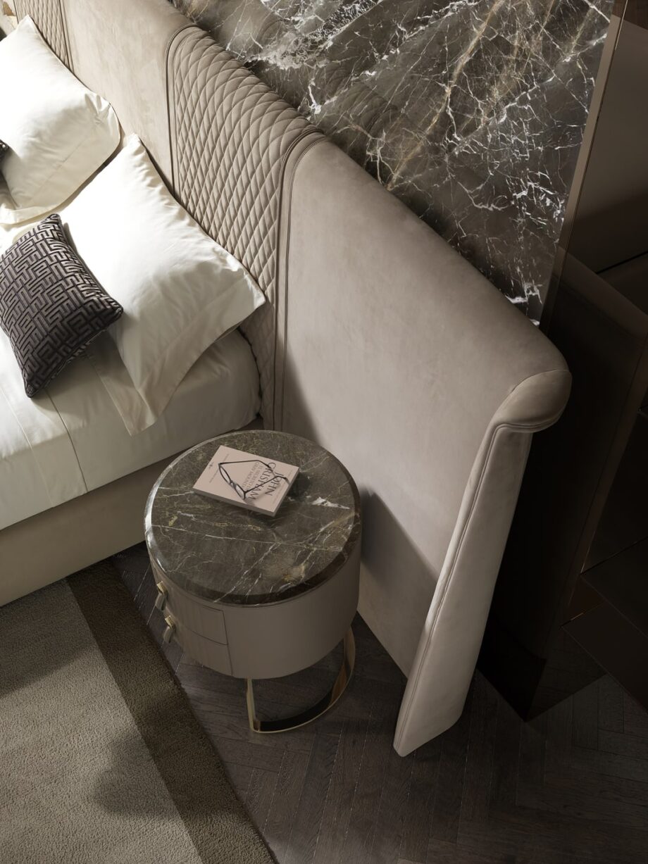 Coco Maxi bed | DV home. Luxurious bed with a high, tufted headboard, offering unparalleled comfort and sophisticated design.