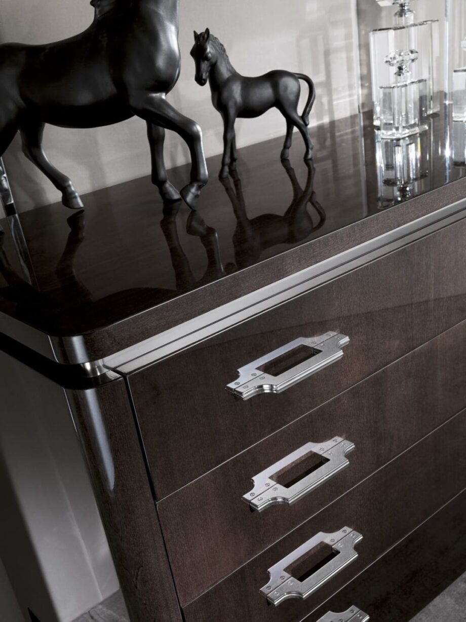 Egoist chest of drawers | DV home. A luxurious Art Deco chest of drawers, crafted from fine wood with stainless steel accents and soft-close drawers, perfect for elegant interiors.