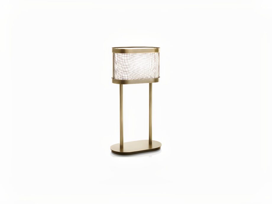 Gordon table lamp | DV home. Luxurious Art Deco table lamp with precious metal finishes, beige fabric shade, and unique wire mesh detail.