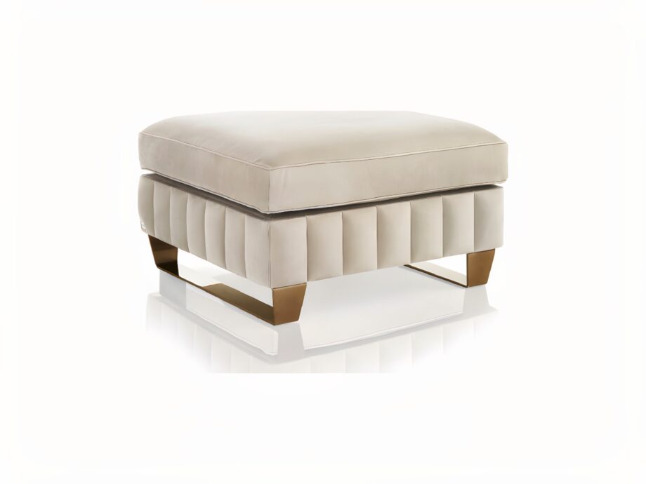 Beverly pouf | DV home. Luxurious Italian Art Deco pouf with solid wood frame and elegant metal feet, perfect for sophisticated interiors.