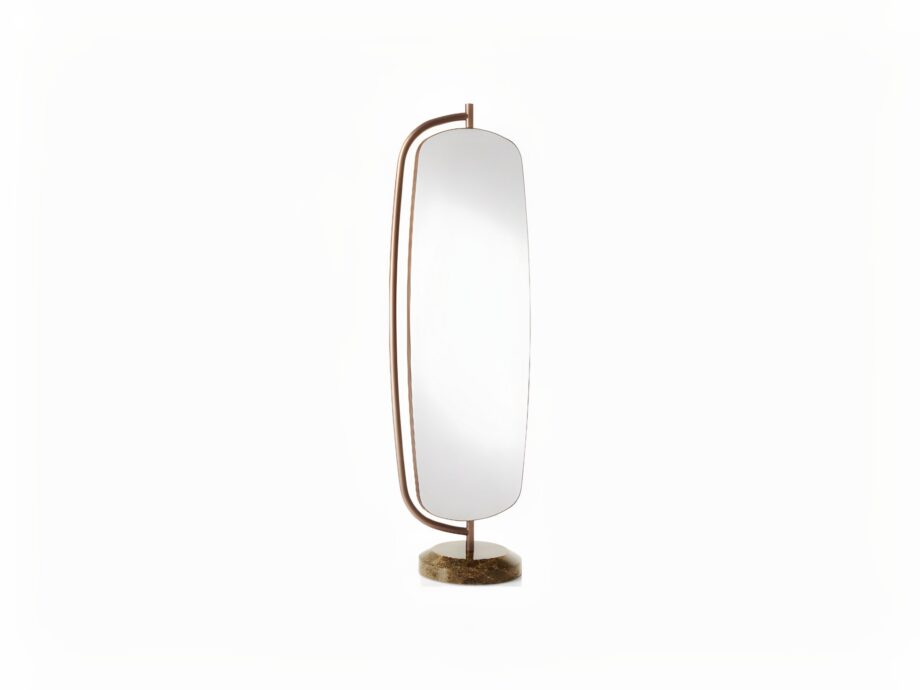 Bent mirror | DV home. Swivel floor mirror with a luxurious marble base and antique bronze metal frame.