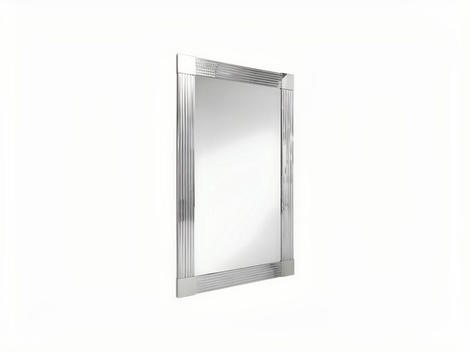 Windsor mirror | DV home. Exquisite Art Deco mirror with a polished stainless steel frame and bevelled glass, handmade for luxury interiors.