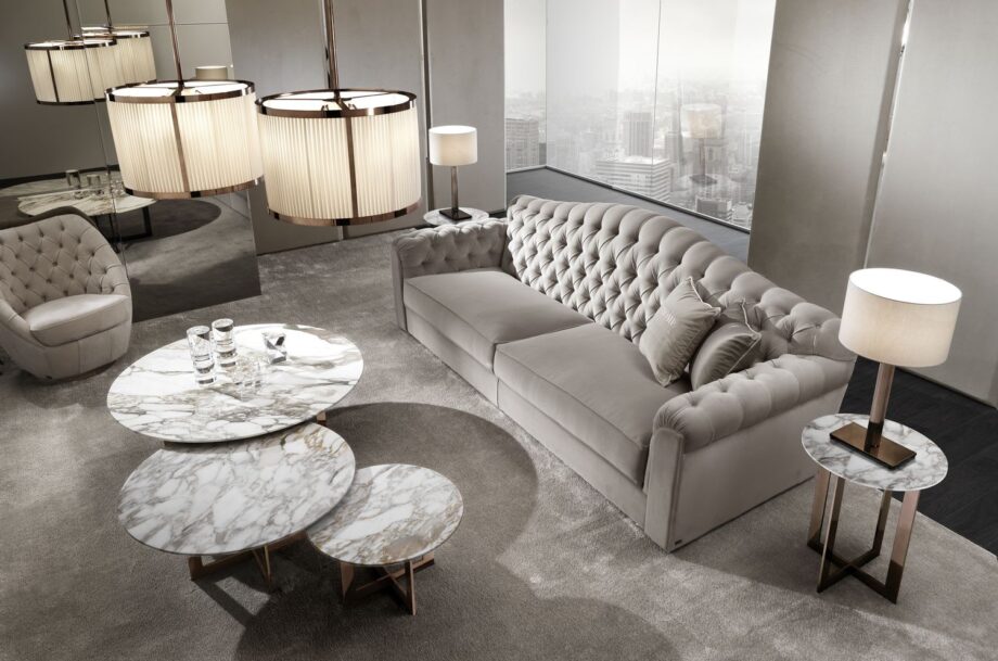 Windsor table lamp | DV home. Elegant table lamp with a metal base and fabric shade, perfect for luxurious interiors.