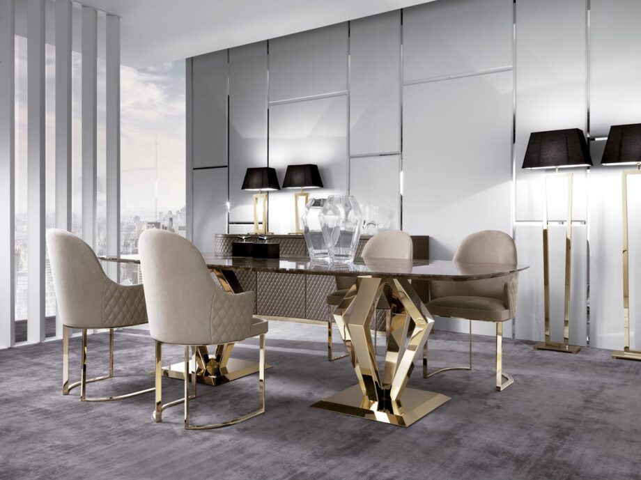 Ritz floor lamp | DV home. An exquisite Art Deco floor lamp with a sleek metal structure and elegant fabric shade, perfect for luxurious interiors.