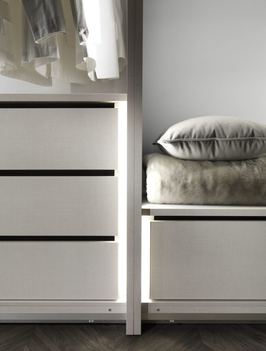 Elite wardrobe | DV home. Custom-made luxury wardrobe with sleek sliding doors and refined material finishes.