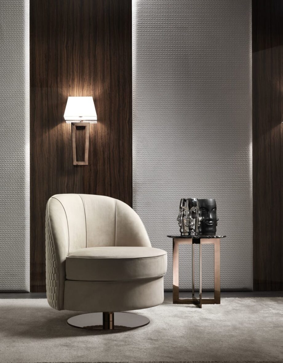 Charlotte armchair | DV home. Elegant swivel armchair with luxurious upholstery, perfect for comfort and style in any interior, handcrafted in Italy.