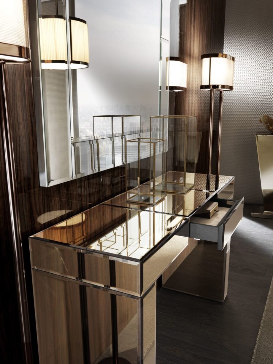 Envy console | DV home. Elegant Art Deco console with mirrored glass finish and a pull-out drawer.