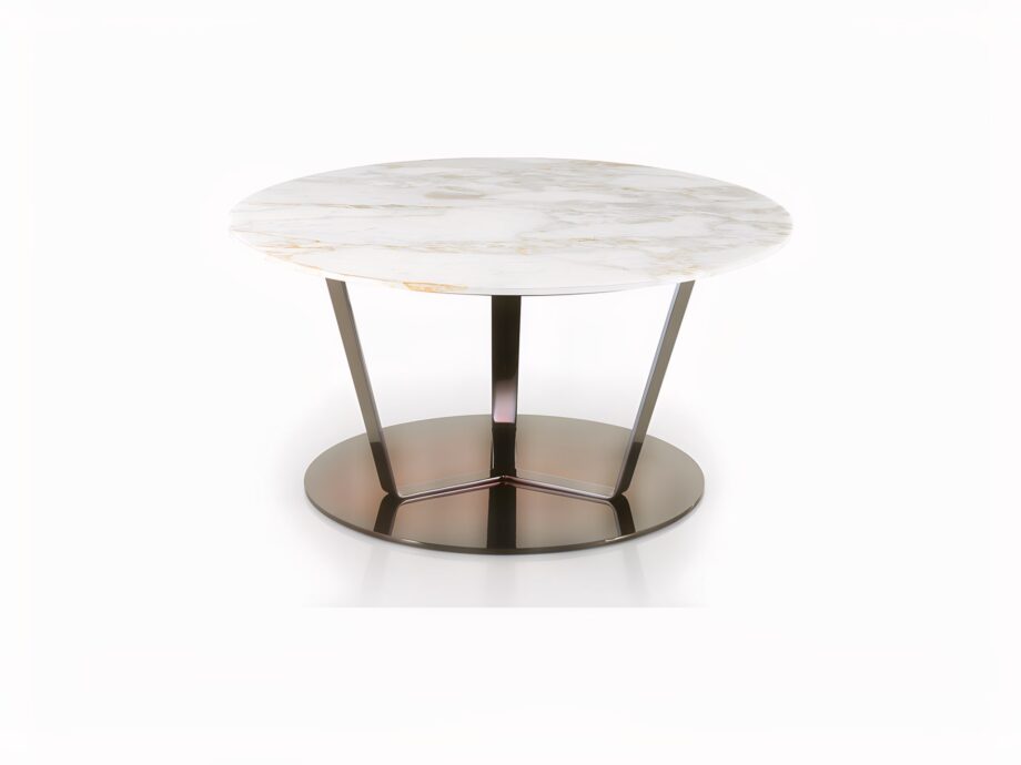 Soho coffee table | DV home. Luxurious handcrafted coffee table with a stainless steel base and a stunning marble or onyx top, available in multiple finishes.