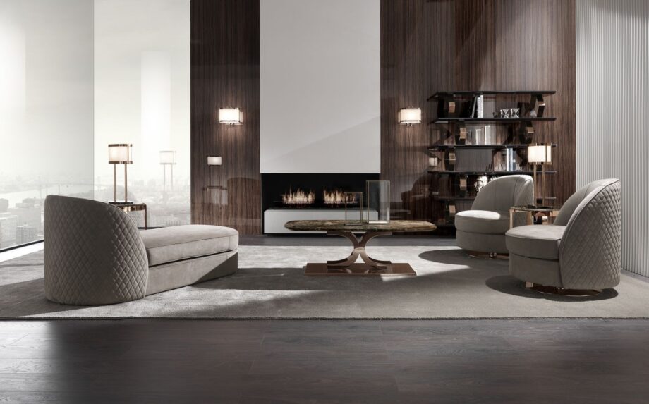 Kent Plus Suite coffee table | DV home. Luxurious coffee table with a unique curved stainless steel base and exquisite marble or wood top options.