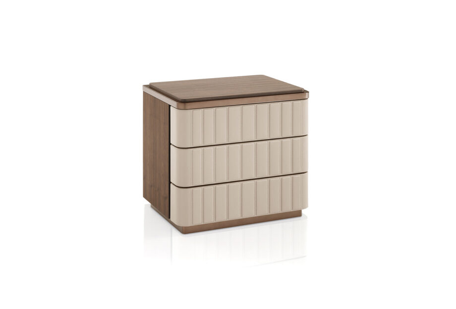 Elite bedside table | DV home. Art Deco bedside table with leather finish and marble top, offering elegance and functionality.
