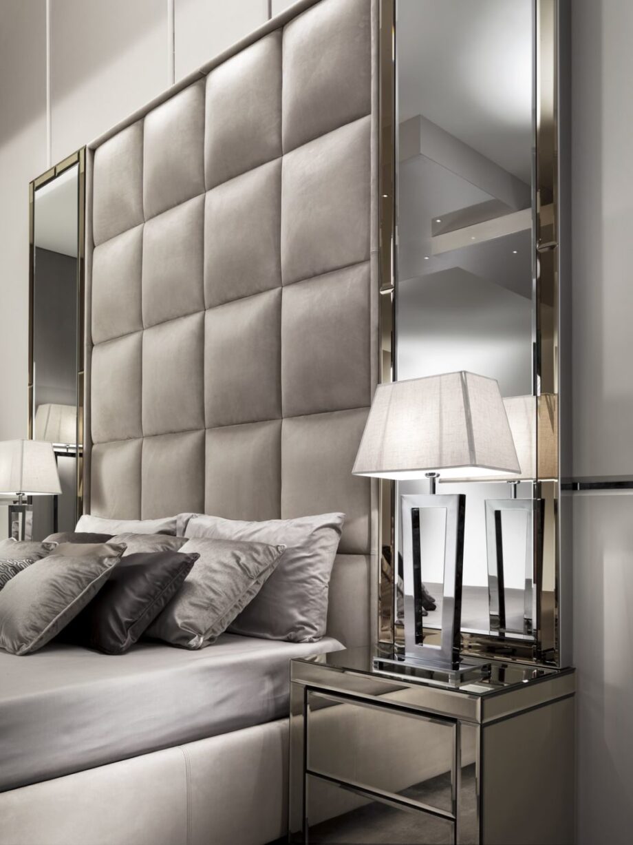 Envy bedside table | DV home. Exquisite Art Deco bedside table with mirrored, lacquered, or leather finishes, Blumotion drawers, and optional marble top.