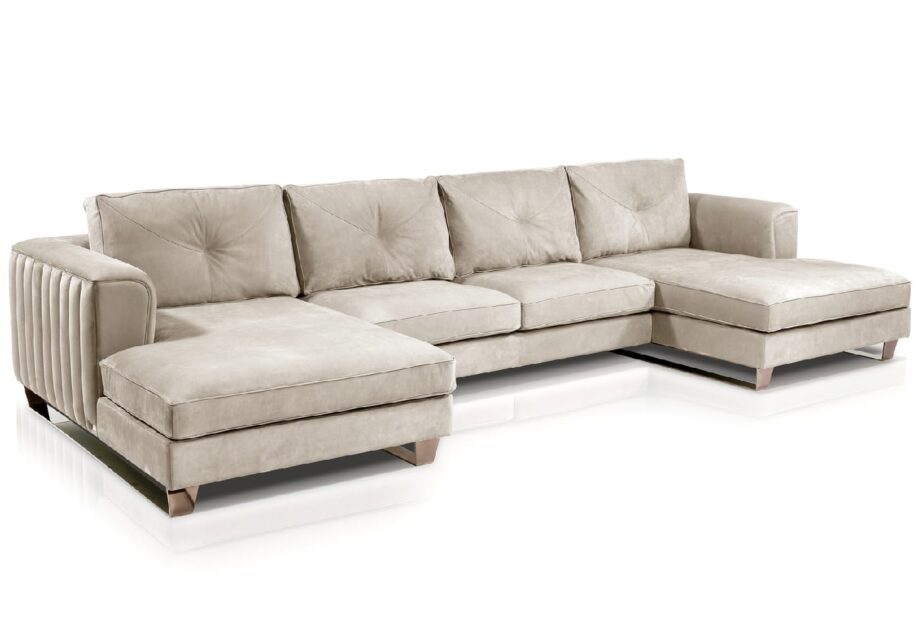 Beverly sofa | DV home. Handmade Italian luxury sofa with goose feather cushions and sleek metal feet, designed for ultimate comfort and style.