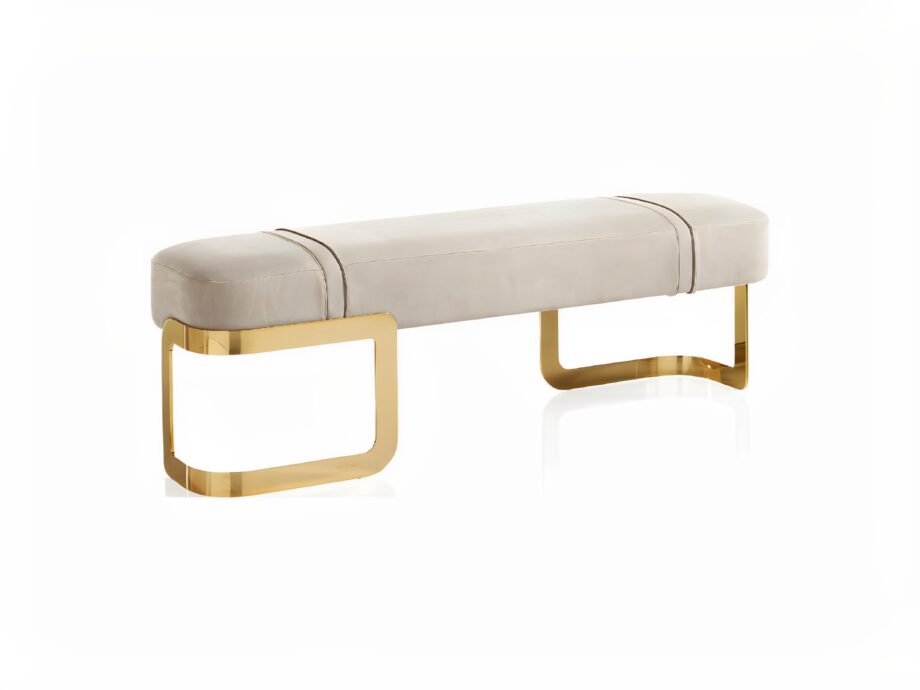 Coco indoor benche | DV home. Luxurious Italian Art Deco bench with a solid wood structure, high-density foam, and elegant steel base, available in custom sizes.