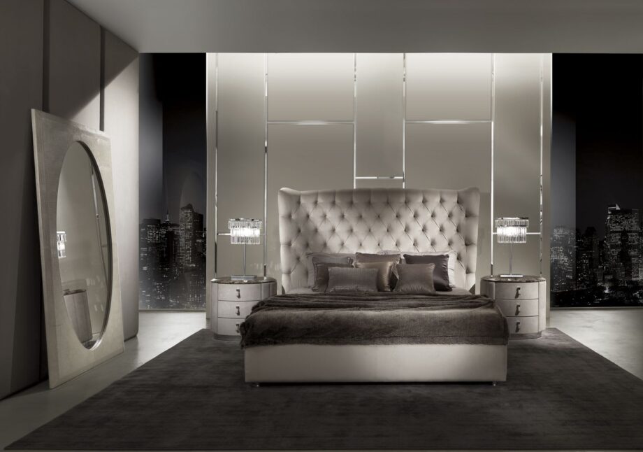 Vogue bed | DV home. Elegant upholstered bed with a distinctive tufted headboard, embodying luxury and comfort for modern interiors.
