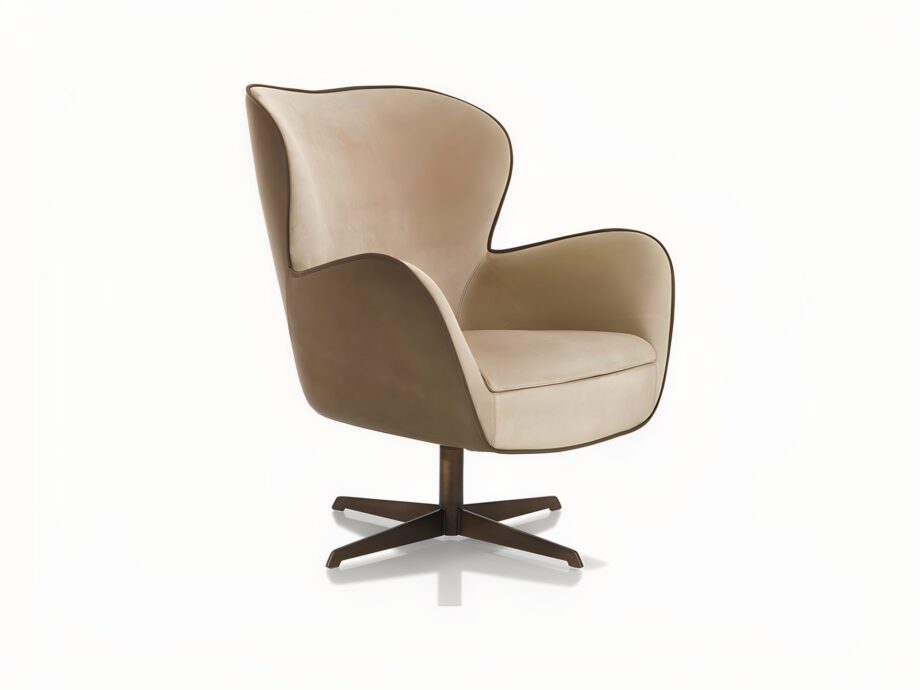 Elite armchair | DV home. Elegant swivel armchair with a chrome base, offering luxurious comfort and contemporary style.