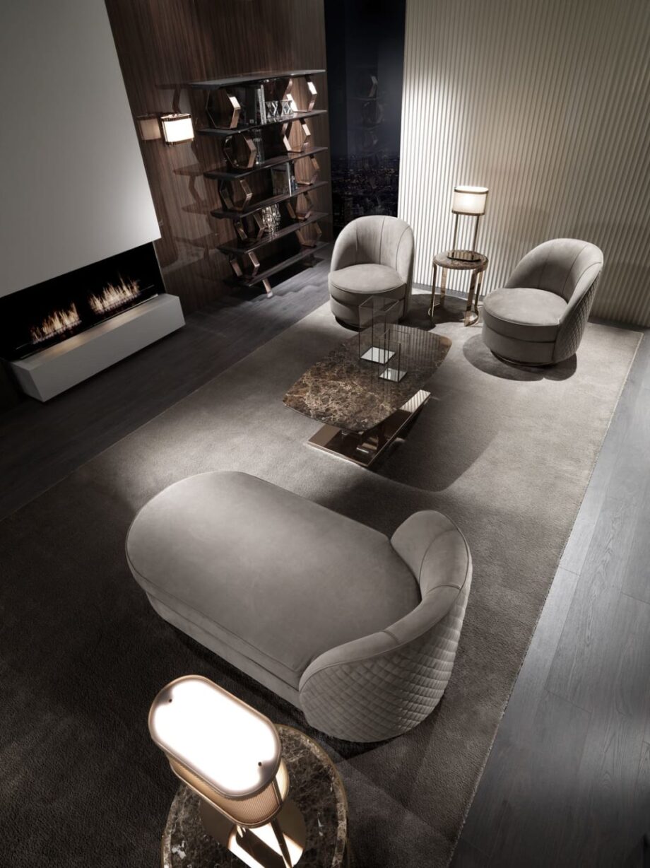 Kent Plus Suite coffee table | DV home. Luxurious coffee table with a unique curved stainless steel base and exquisite marble or wood top options.