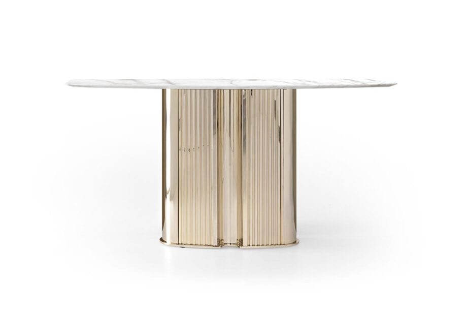Windsor Lounge console | DV home. An exquisite console table blending Art Deco glamour with contemporary design, featuring a fluted metal base and a luxurious top.