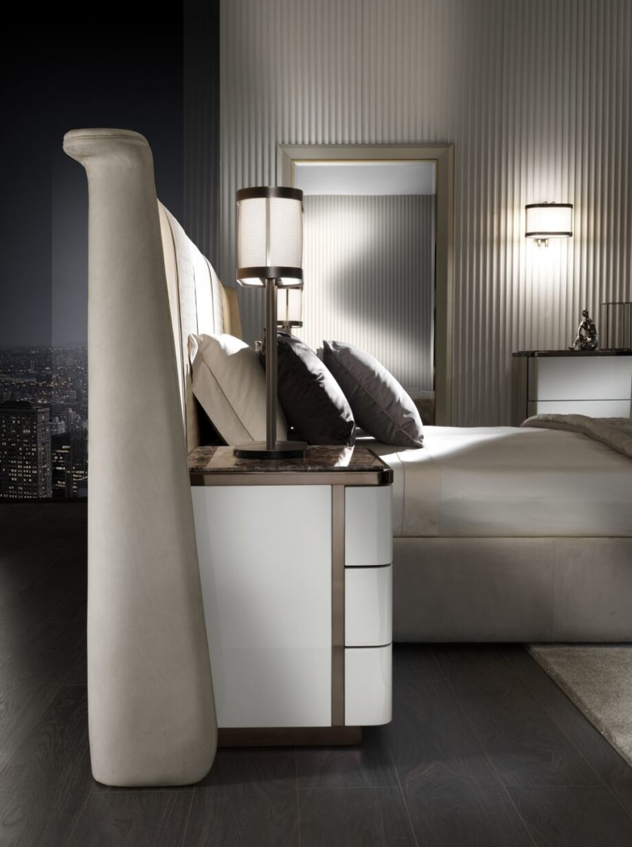 Coco Maxi bed | DV home. Luxurious bed with a high, tufted headboard, offering unparalleled comfort and sophisticated design.