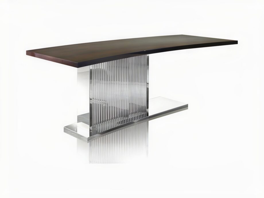 Windsor writing desk | DV home. Elegant writing desk featuring a geometric stainless steel base and luxurious finishes.
