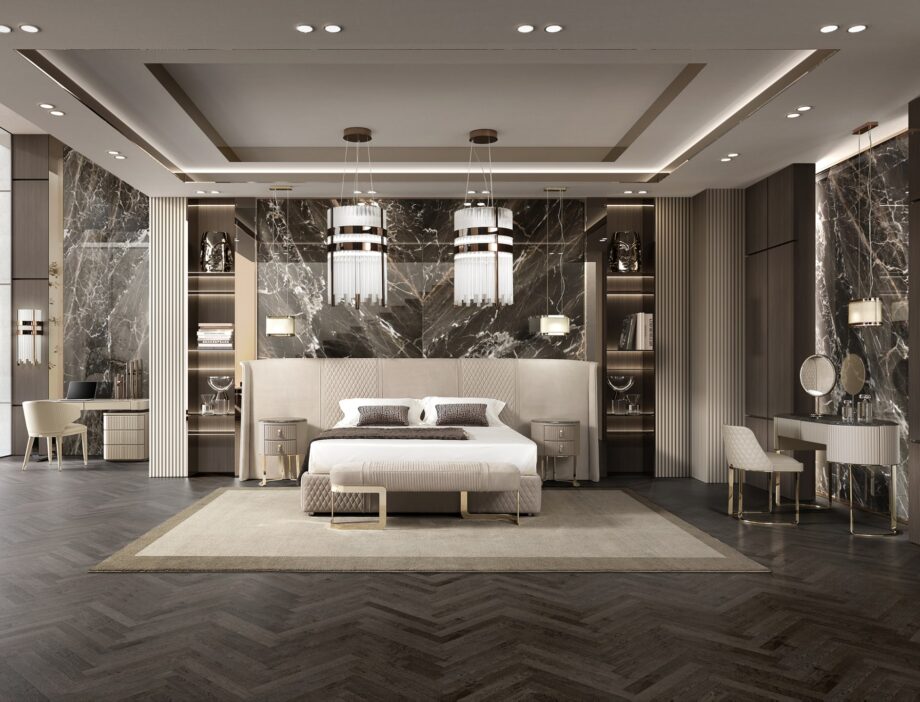 Coco Maxi bed | DV home. Luxurious bed with a high, tufted headboard, offering unparalleled comfort and sophisticated design.