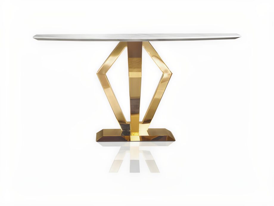 Ritz console | DV home. Geometric base, luxurious materials like marble and lacquered wood, perfect for sophisticated interiors.