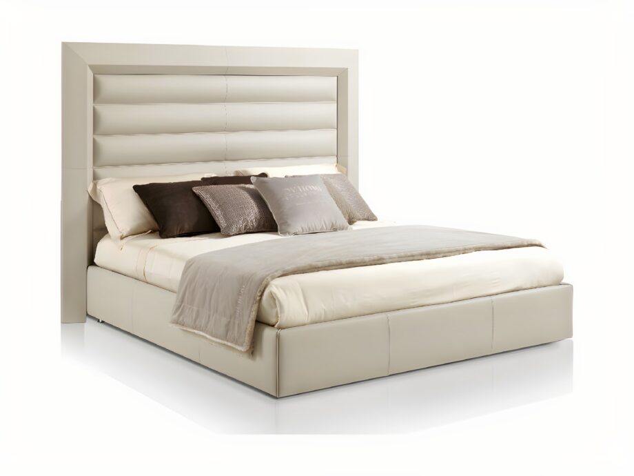 Adler bed | DV home. Luxurious Italian bed with a distinctive high upholstered headboard, offering unparalleled comfort and refined style.