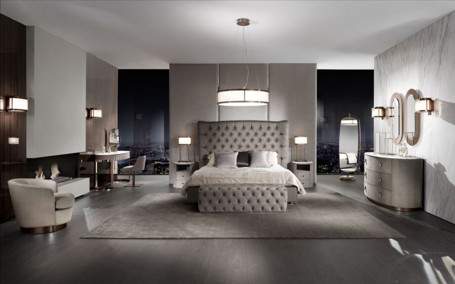 Vogue bed | DV home. Elegant upholstered bed with a distinctive tufted headboard, embodying luxury and comfort for modern interiors.