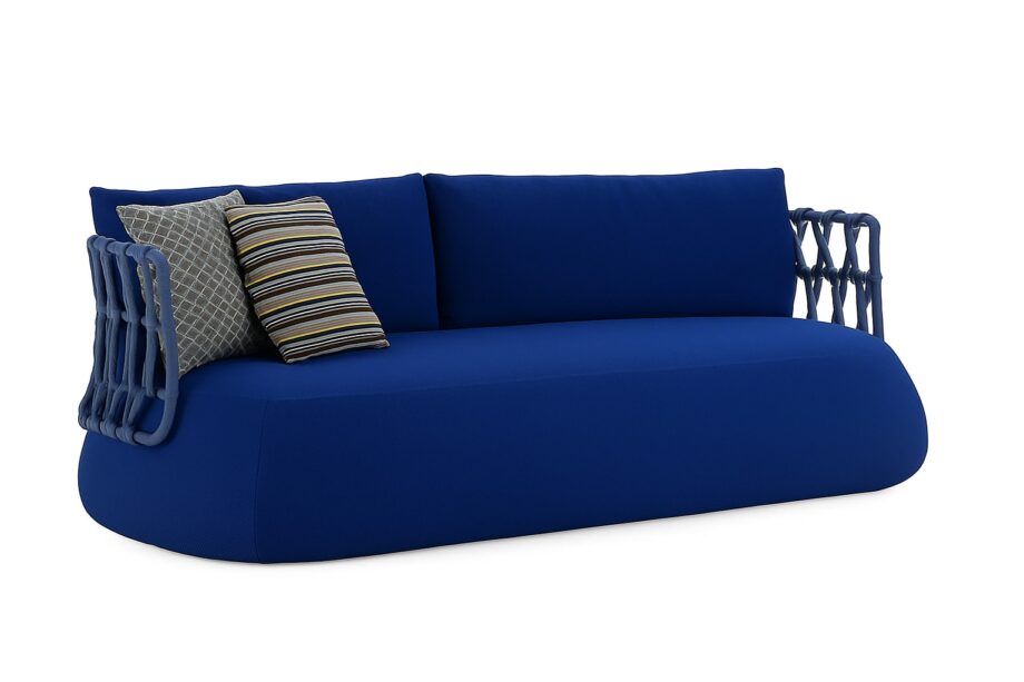Fat-sofa Outdoor outdoor sofa | B&B Italia. Outdoor version of the Fat-Sofa features a unique interlacing design, padded seat, metal backrest, and tortora-coloured weave pattern.