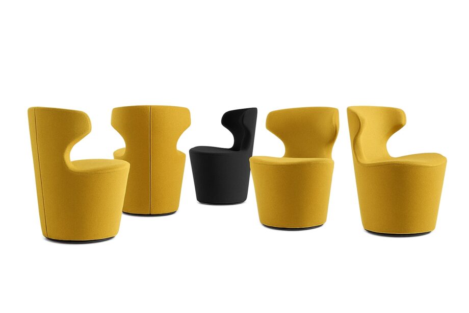 Mini Papilio chair | B&B Italia. Playful and functional chair with 360-degree rotation and automatic return feature for public spaces. Durable materials ensure long-term comfort.