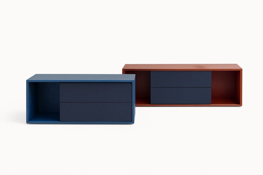 Dado 2013 bedside table | B&B Italia. Functional bedside table with deep tops for extra storage, elegant design with alternating empty portions and drawers.