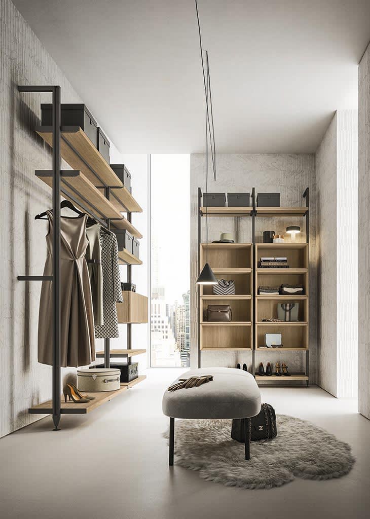 Antis wardrobe | ALF Dafre. Modular walk-in wardrobe system with adjustable uprights, offering configuration freedom and perfect space organization.