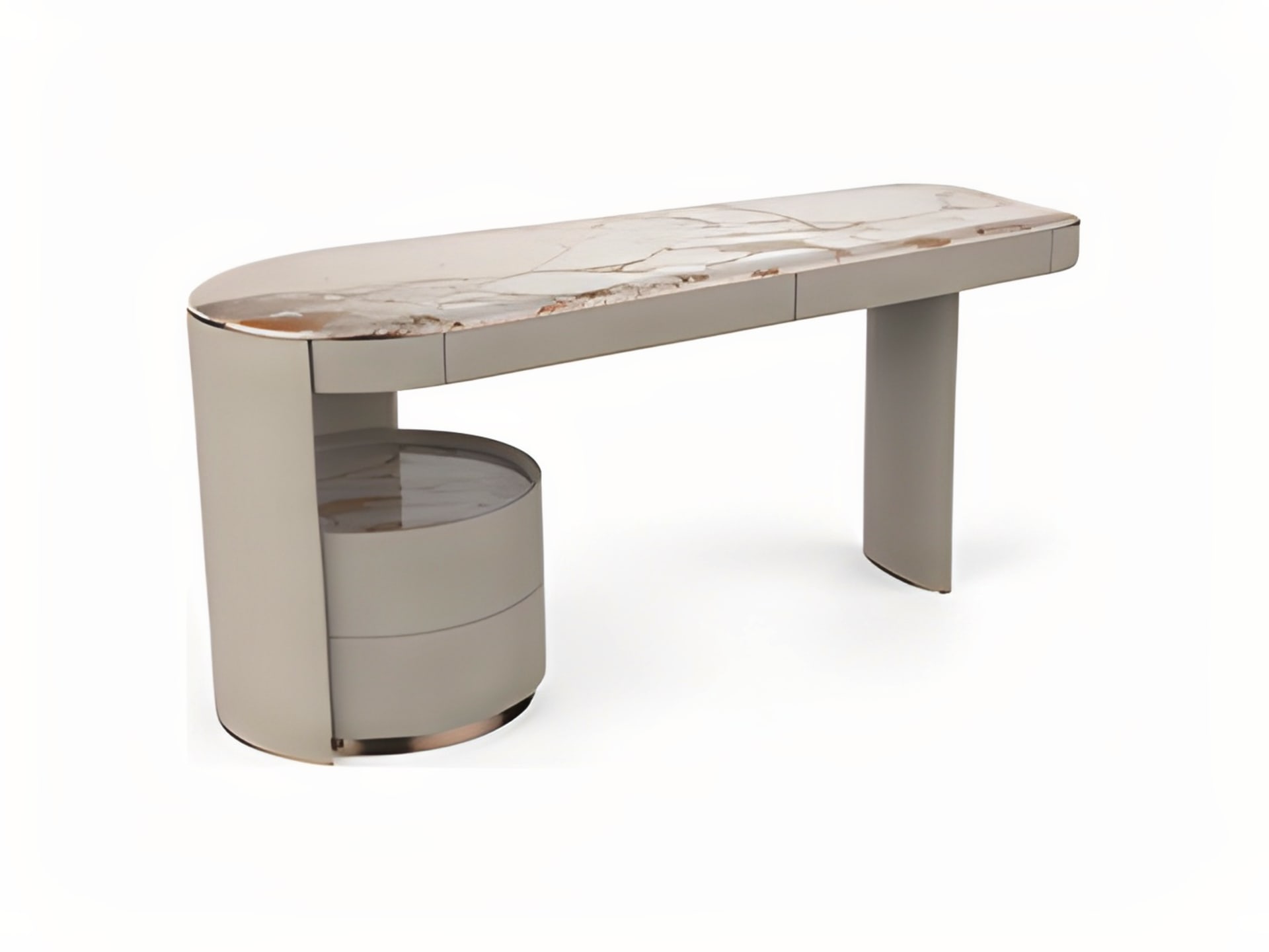 Emily dressing table | Rugiano. Elegant writing desk featuring a marble top, gracefully curved forms, and discreet integrated drawers.