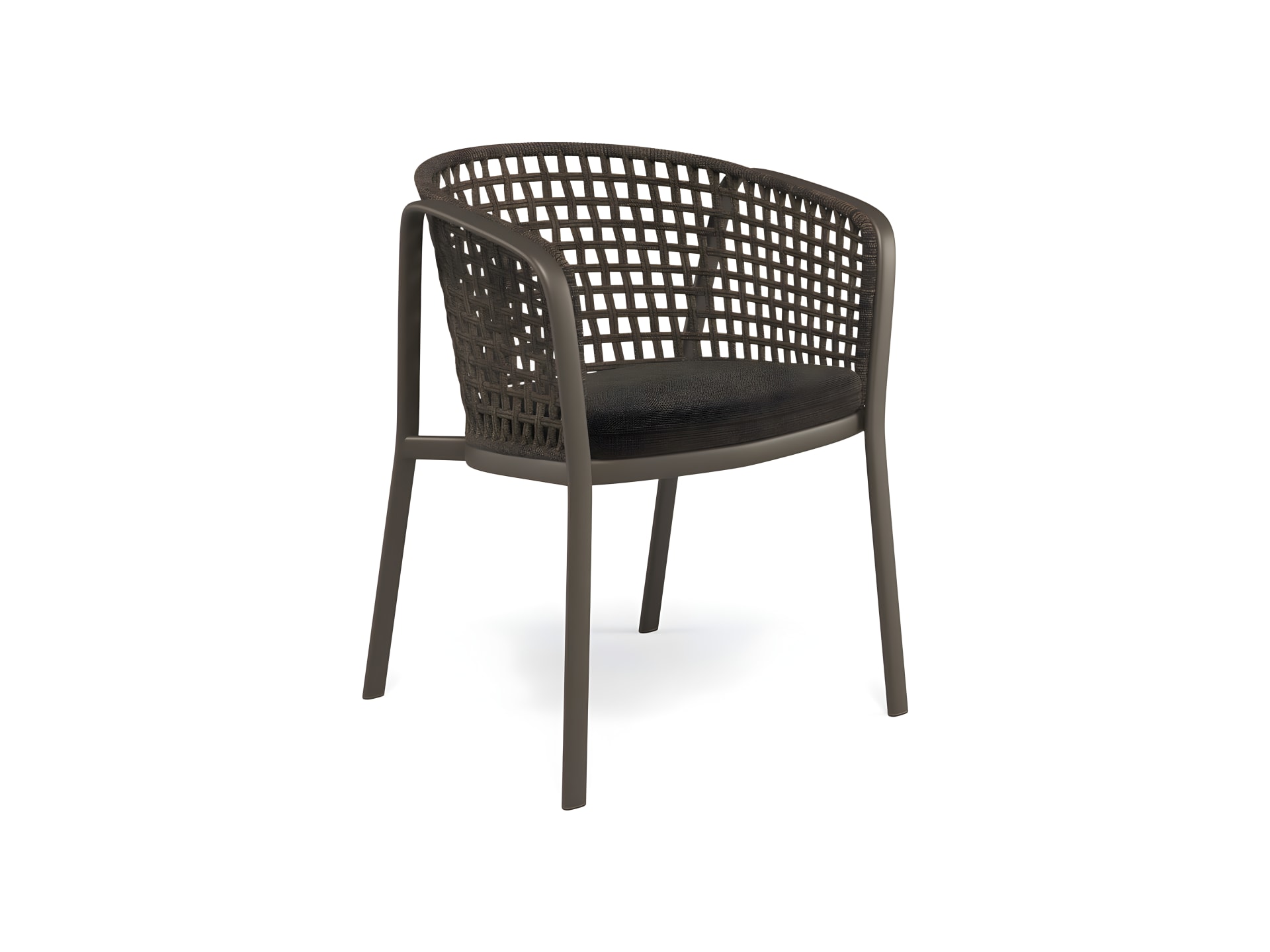 Carousel Outdoor chair | Emu. Elegant, weather-resistant armchair with woven rope detail, aluminum frame, and comfortable cushion for outdoor use.