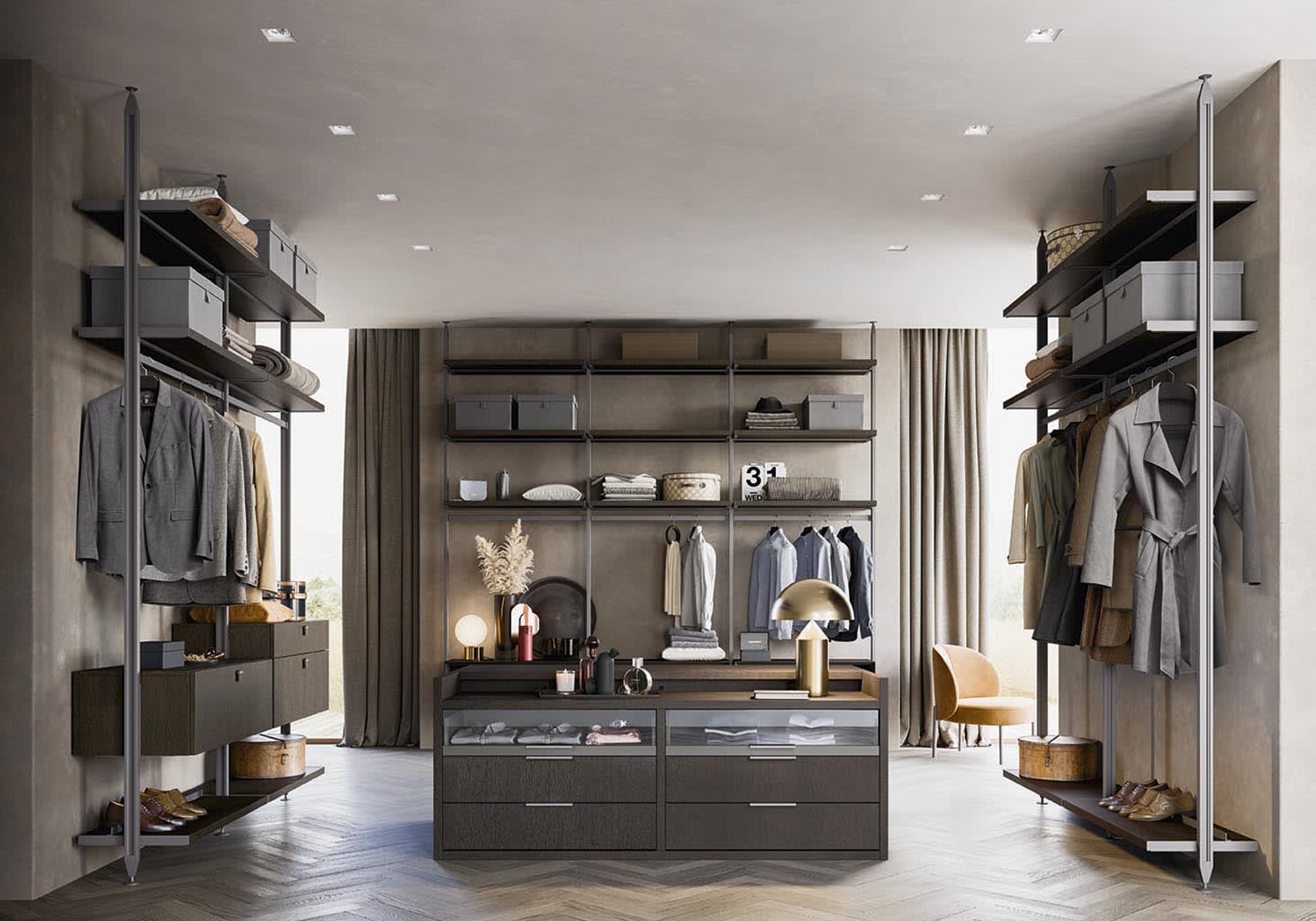 Antis wardrobe | ALF Dafre. Modular walk-in wardrobe system with adjustable uprights, offering configuration freedom and perfect space organization.
