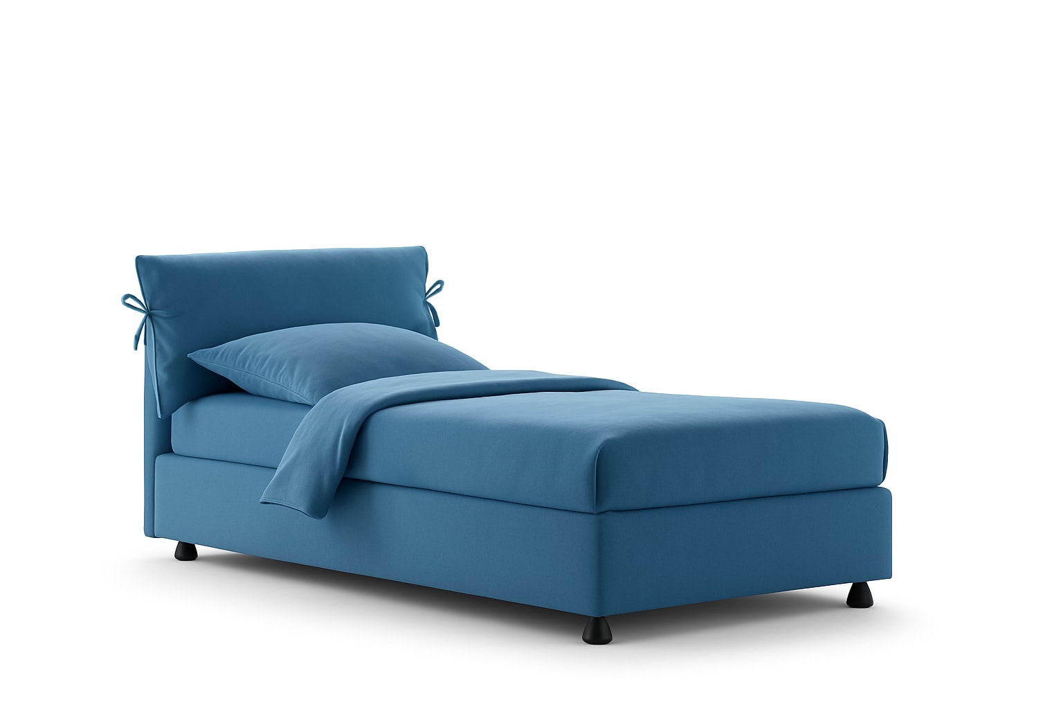 Nathalie kids bedroom set | Flou. Elegant bed with customizable, removable upholstery and headboard storage; offers various base options including adjustable electrical movements.