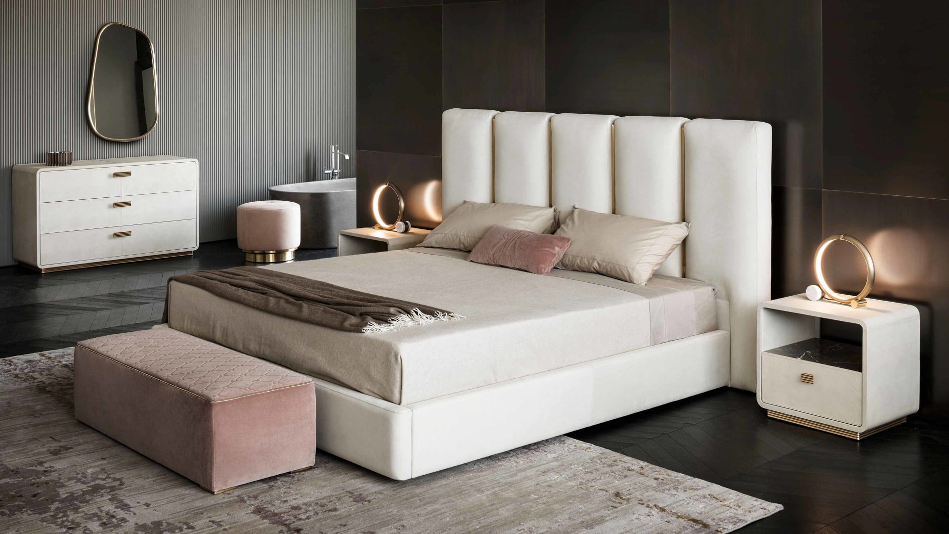Club chest of drawers | Rugiano. Luxurious chest of drawers with three leather-upholstered drawers, a sophisticated marble top, and elegant metal accents.