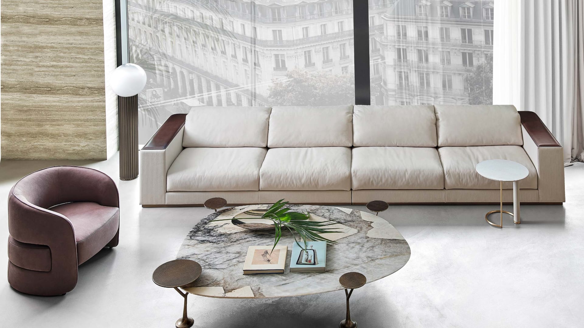 Vogue sofa | Rugiano. Modular upholstered sofa featuring exquisite saddle leather or nubuck details and refined stitching, offering versatile configurations.