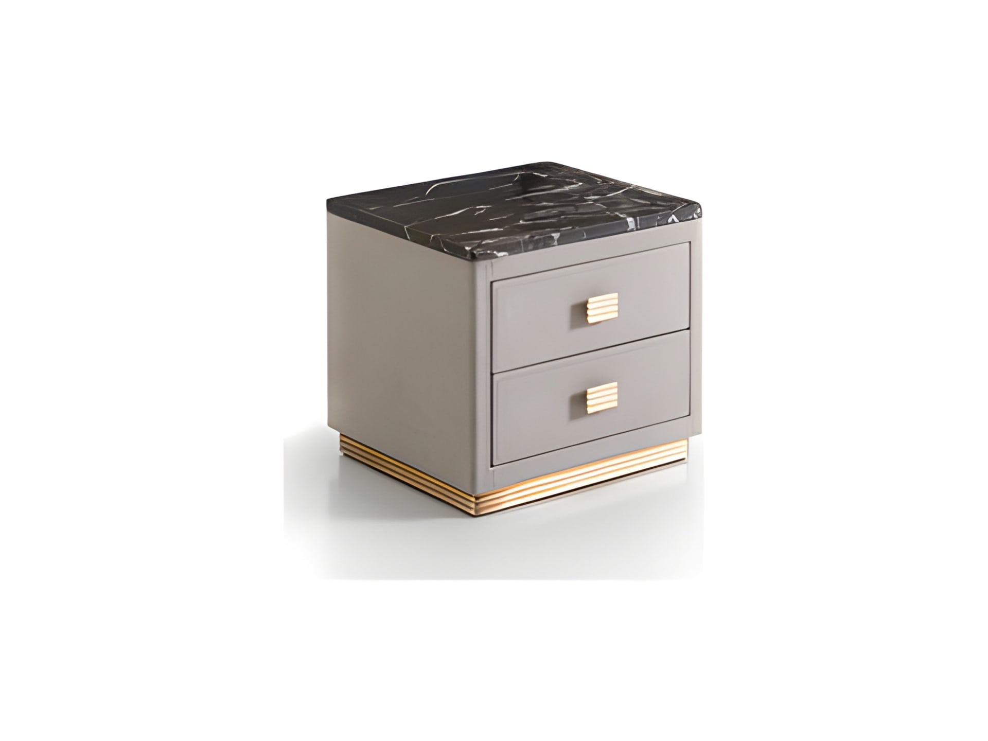 Rubik bedside table | Rugiano. Luxurious bedside table with leather upholstery, marble top, and metal accents, available with two or three drawers.
