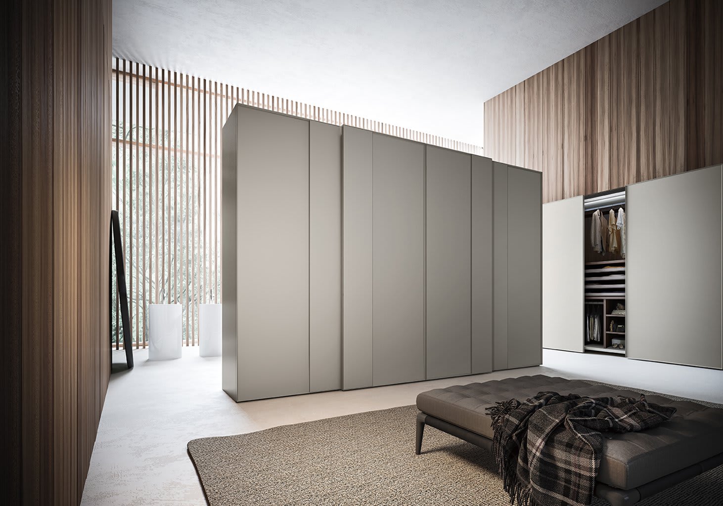 Frame wardrobe | ALF Dafre. Wardrobe with sliding doors, combining contrasting finishes and elegant design.
