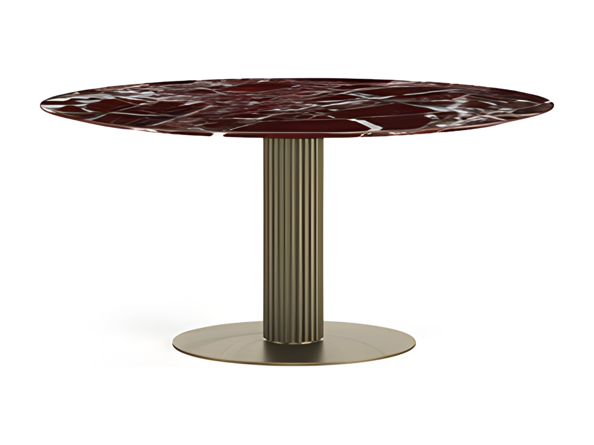 Liberty table | Rugiano. Elegant dining table with a distinctive column-like bronze base and luxurious marble or hand-painted top.