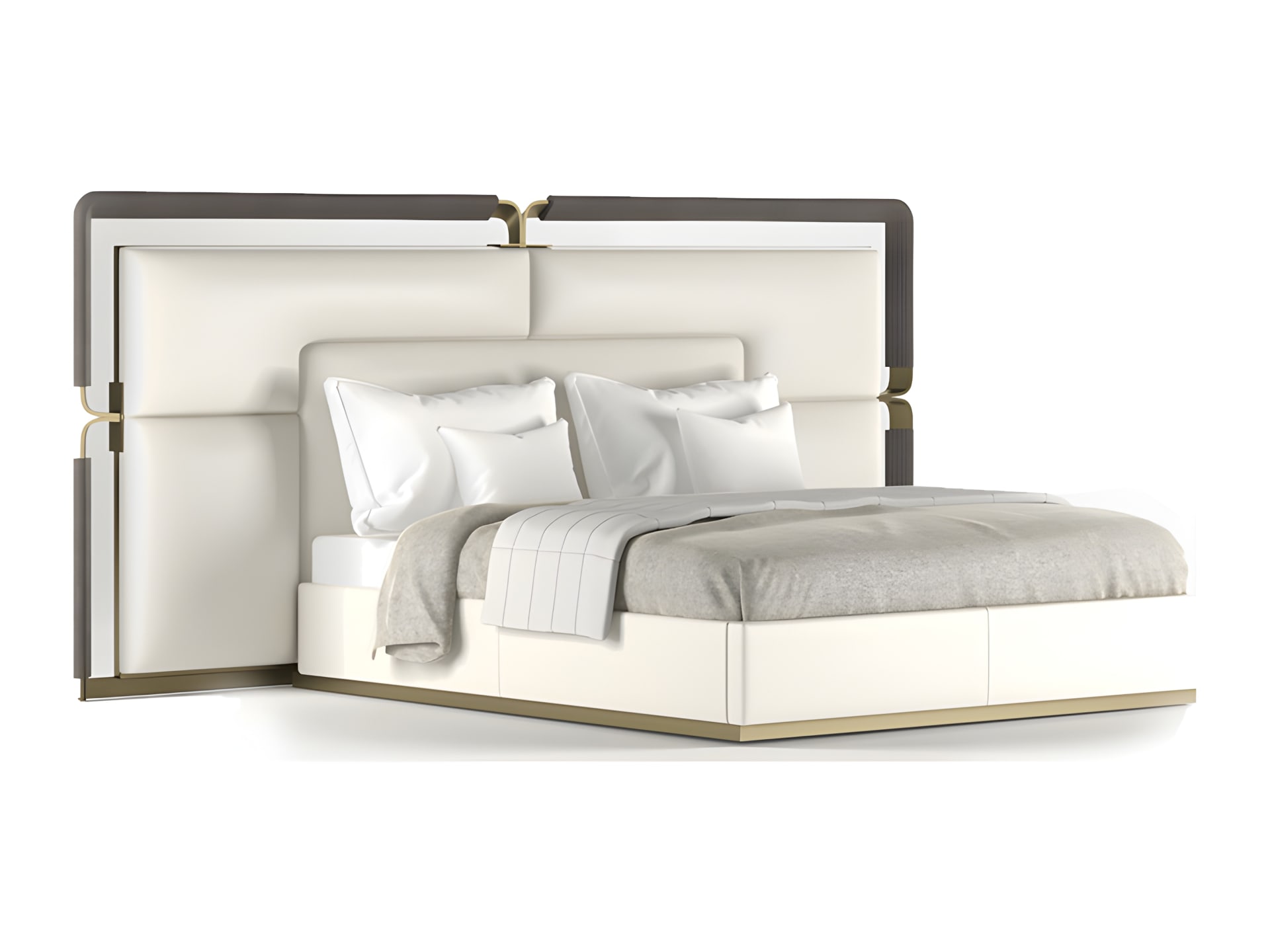 Grace Big bed | Rugiano. Luxurious upholstered bed with bronze metal details, offering supreme comfort and sophisticated design.