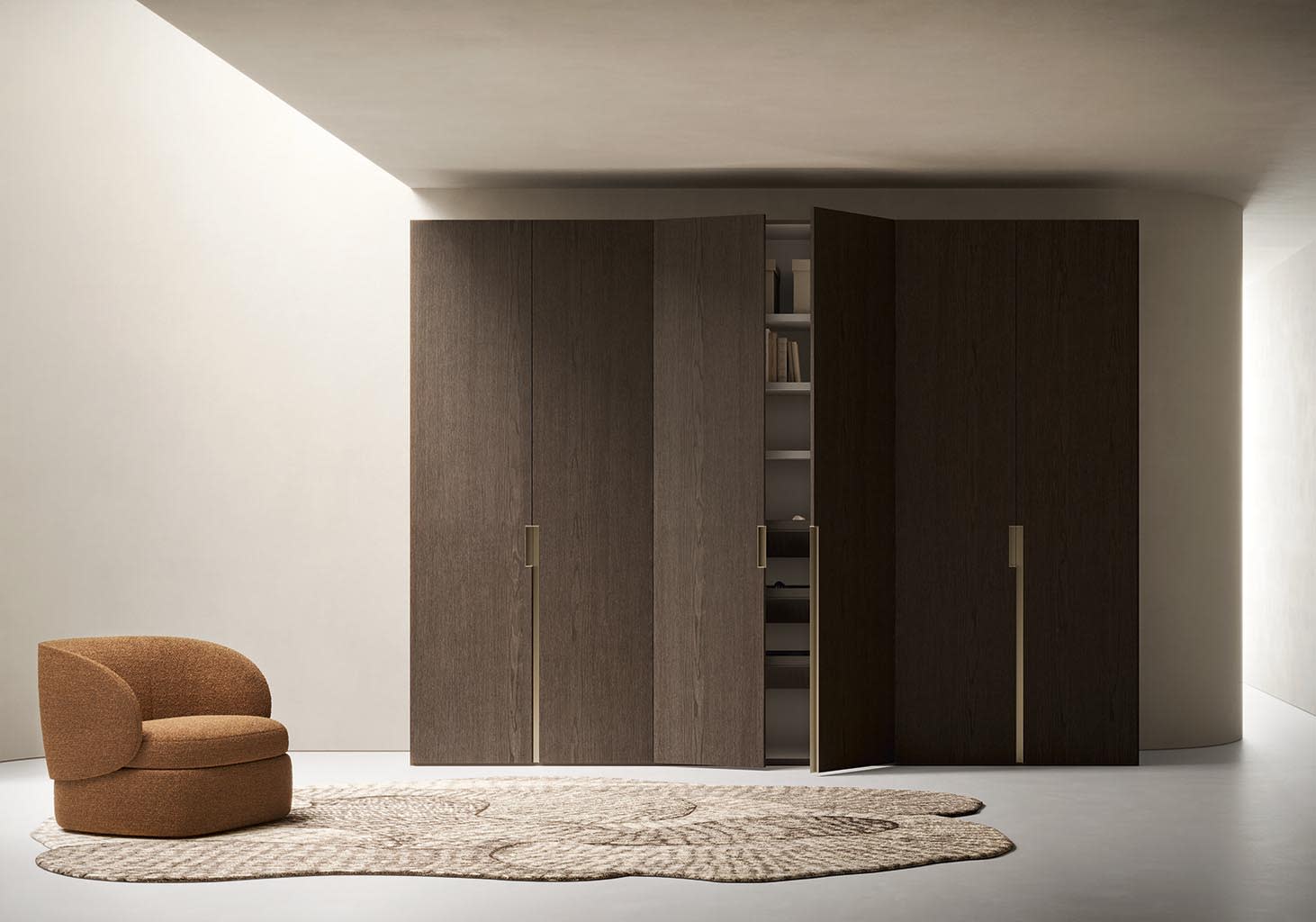 Go wardrobe | ALF Dafre. Elegant swinging door with versatile handle configurations, perfect for modern interiors.