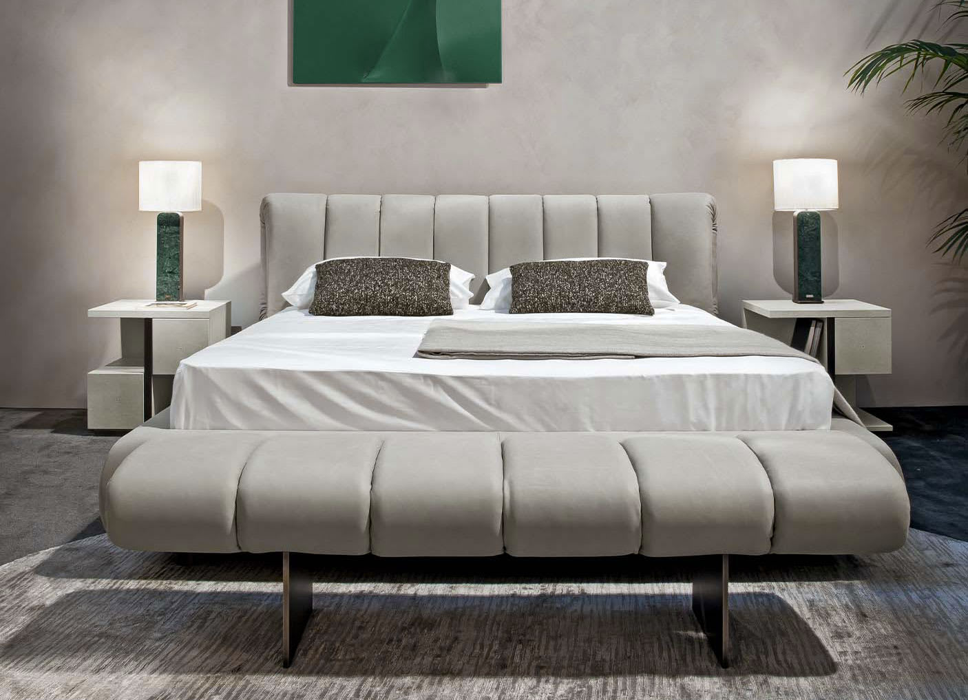 Snake bed | Rugiano. Ultra-modern bed with a high upholstered headboard and sophisticated Italian design.