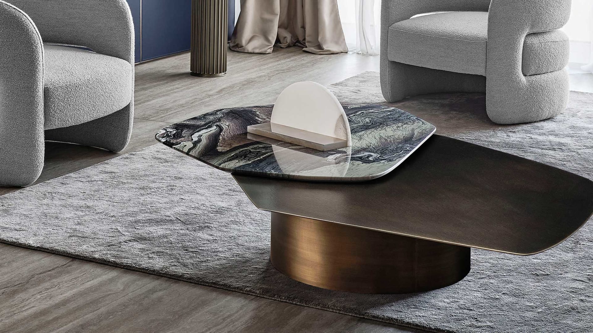 Incanto coffee table | Rugiano. Exquisite coffee table with a double top crafted from natural and precious materials, blending artistry and elegance.