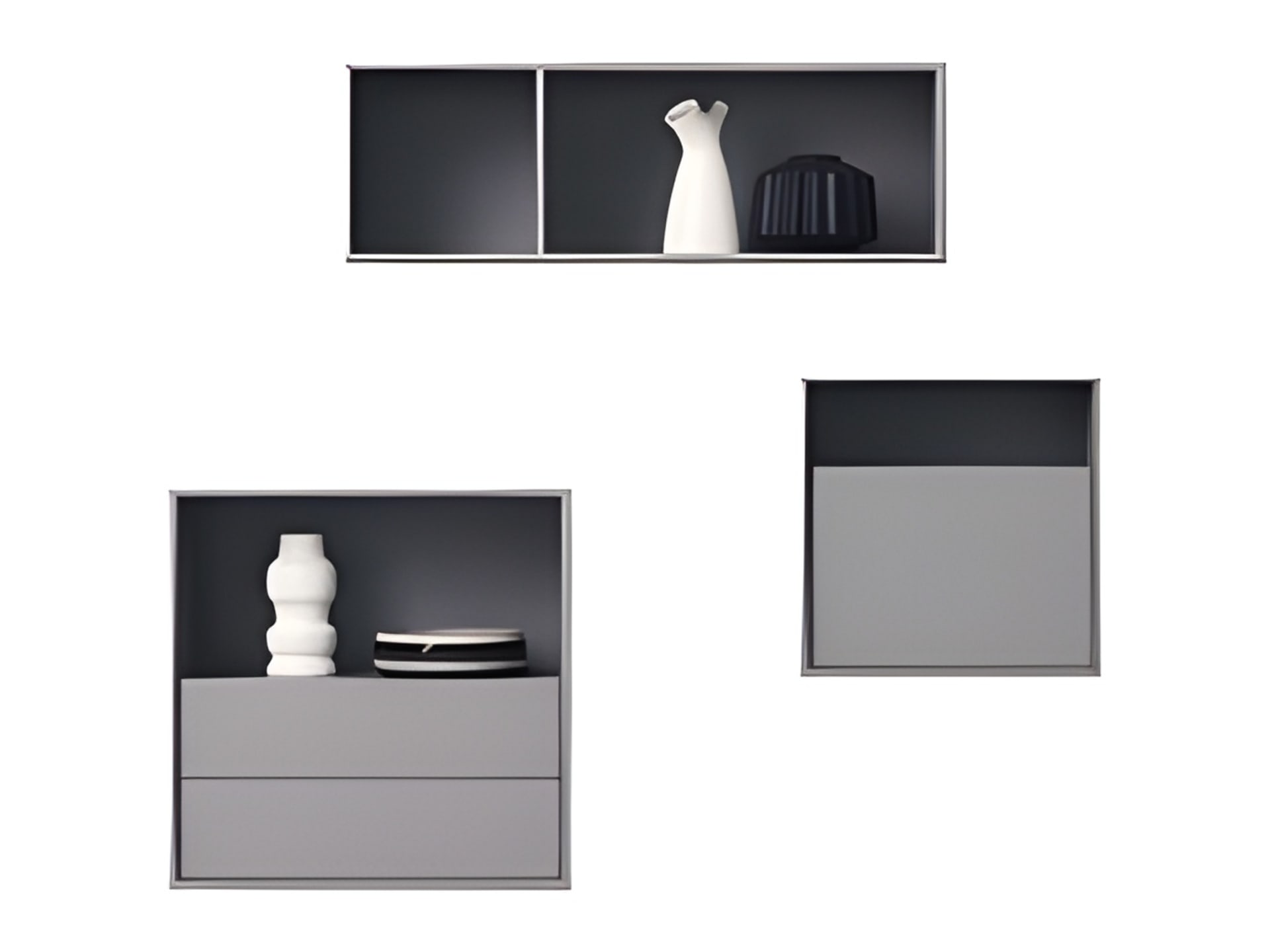 Domino shelving unit | ALF Dafre. Flexible modular system for creating custom wall-mounted compositions with open compartments, doors, and drawers.