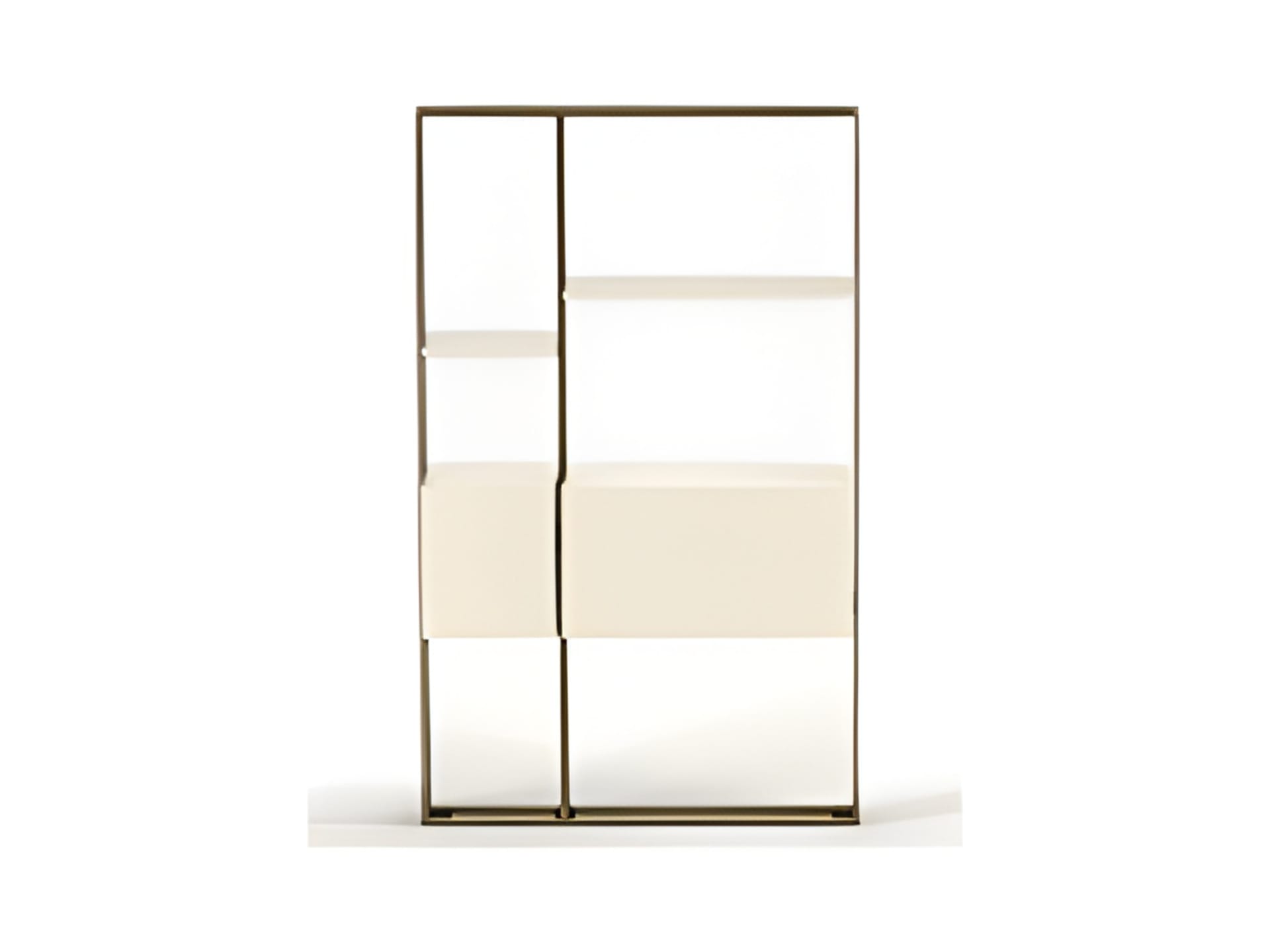 Frame-A bookcase | Rugiano. Exquisite self-standing bookshelf with metal structure and luxurious leather or marble shelves, offering versatile storage.