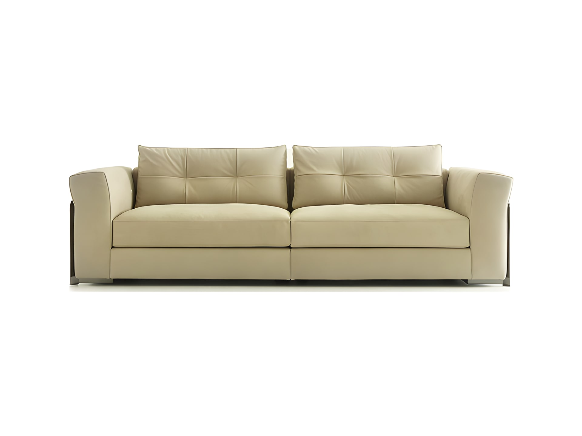 Arthur chaise longue | Rugiano. Modular upholstered sofa with elegant leather detailing and metal base, offering versatile configurations for luxurious comfort.